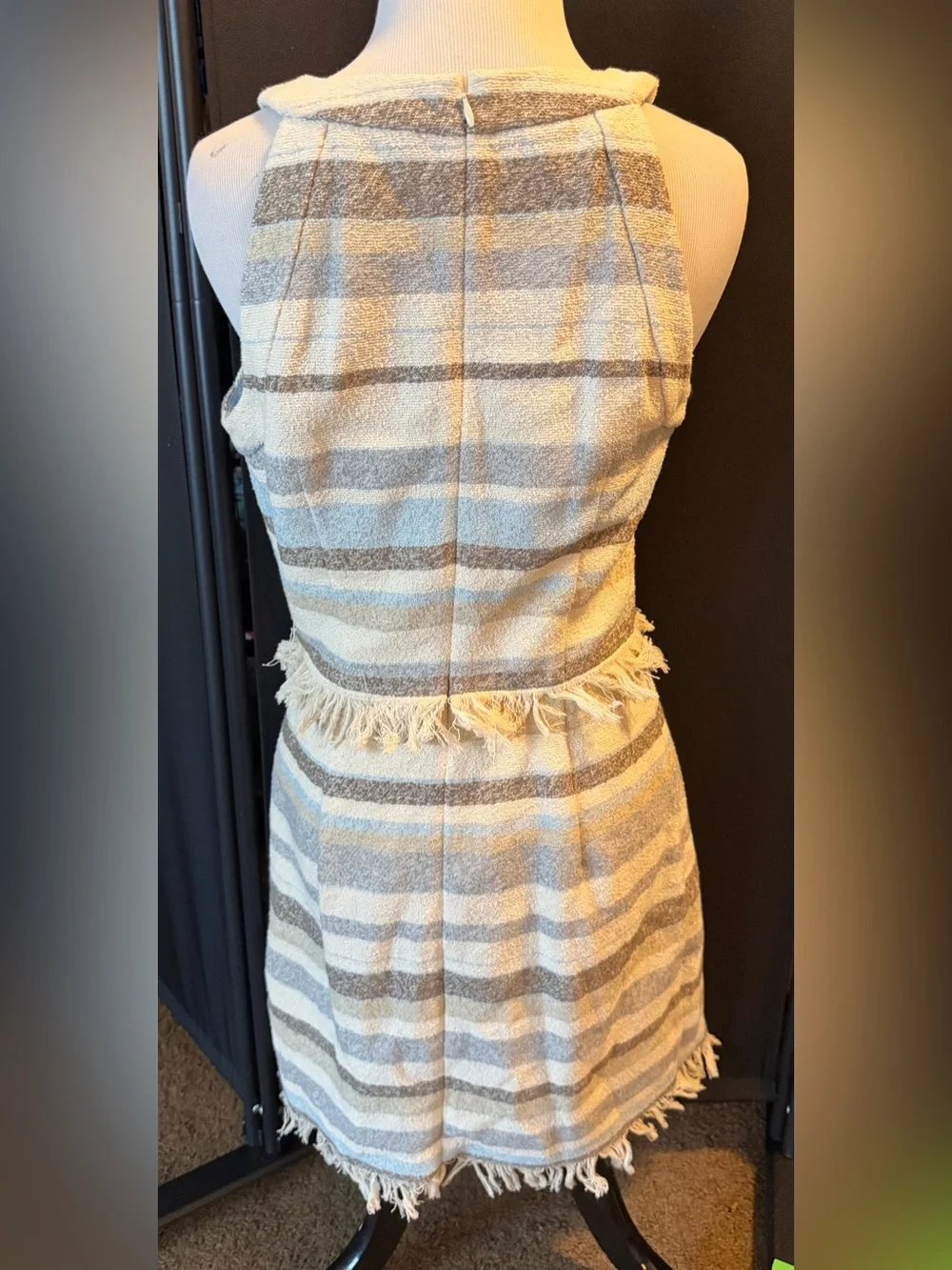 Tory Burch Jane Mini Fringed Striped Cotton Sleeveless Shift Dress 4 Resortwear